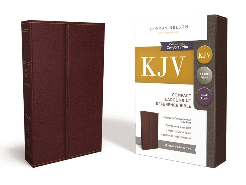 Kjv, reference bible, compact, large print, snapflap leather-look, burgundy