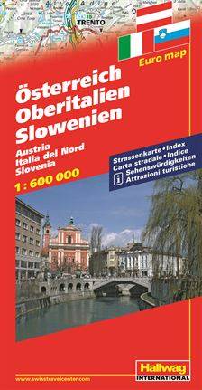 Österrike Norra Italien Slovenien Hallwag karta : 1:600000