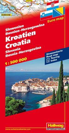 Kroatien Slovenien Bosnien Herzegowina Hallwag karta : 1:500000