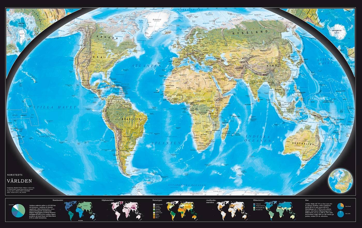 Världen väggkarta Norstedts 1:43,8 milj i tub