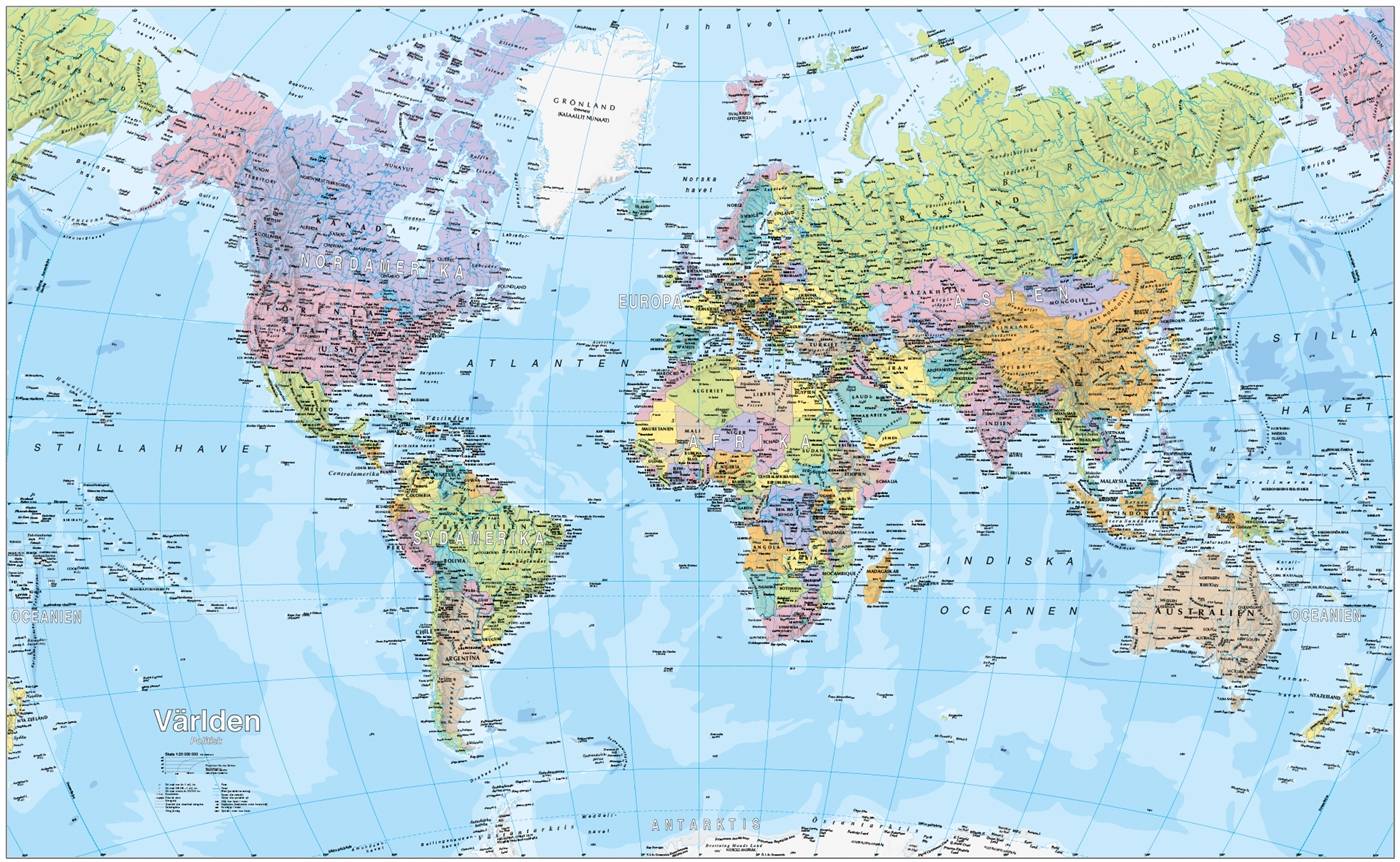 Världen politisk väggkarta Norstedts stor 1:20milj i tub : 1:20milj