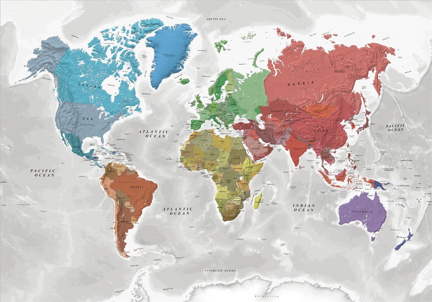 Världen väggkarta Coloured Continents Norstedts i tub