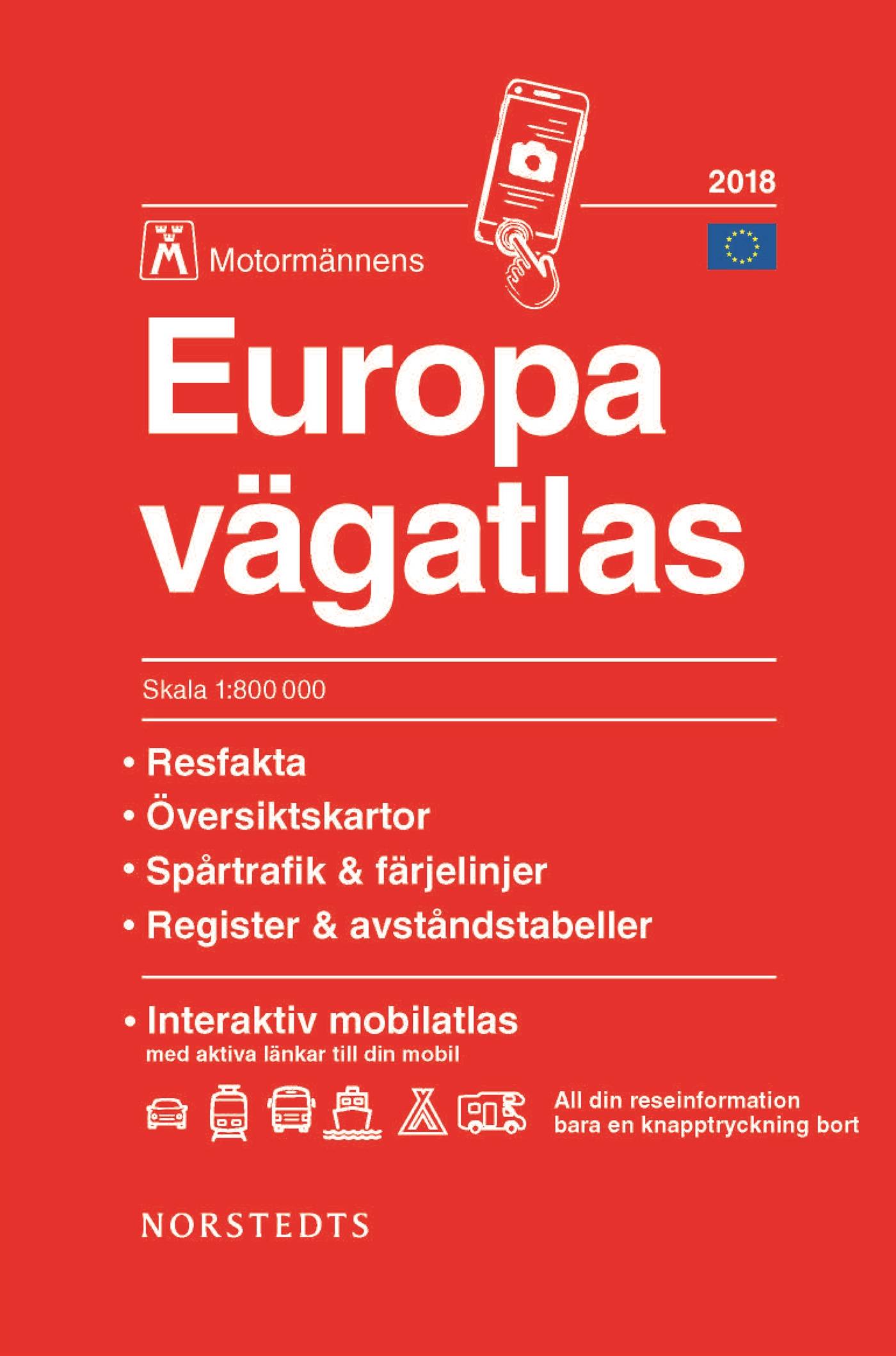 Europa vägatlas 2018 Motormännen : Skala 1:800.000