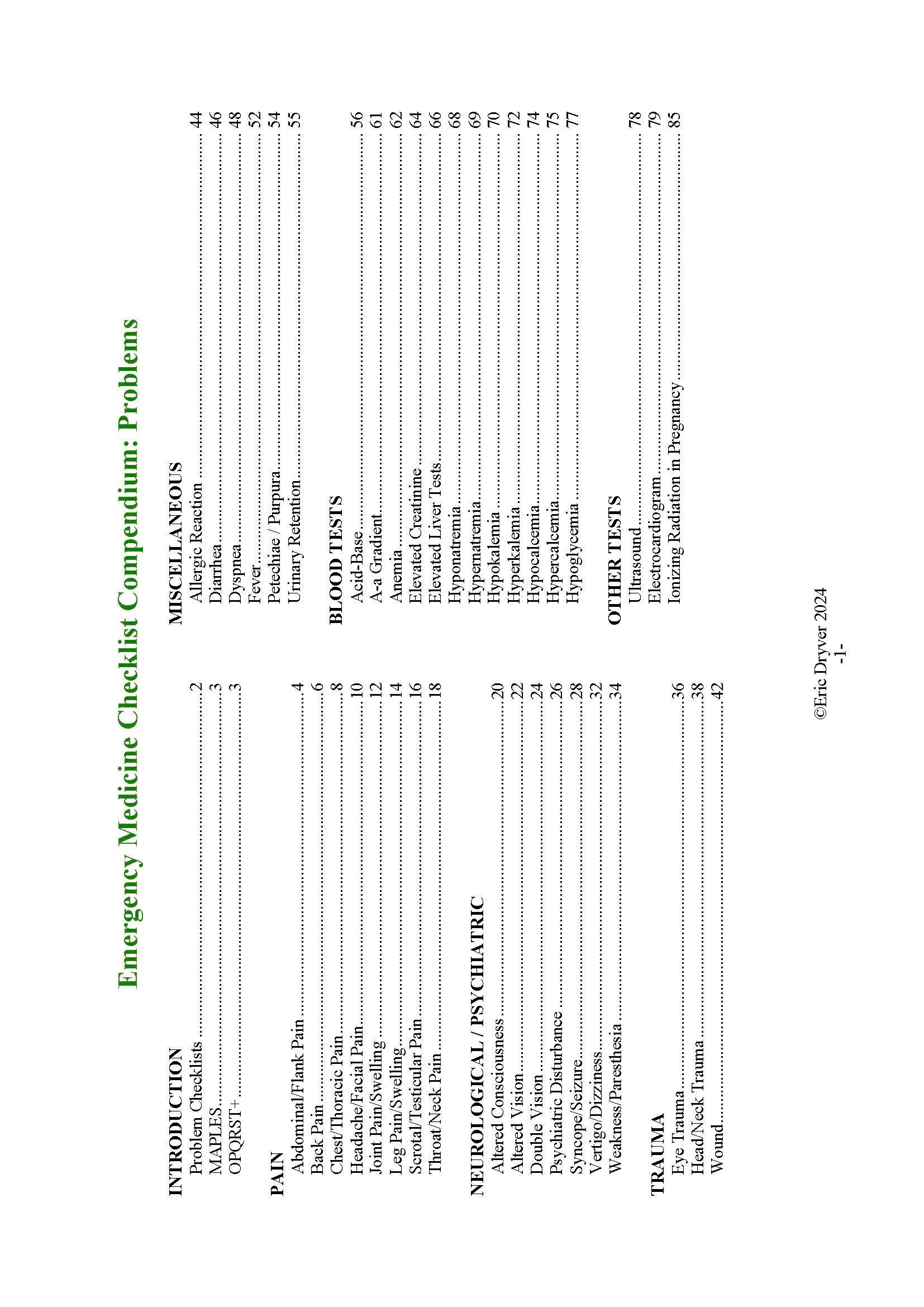 Emergency Medicine Checklist Compendium