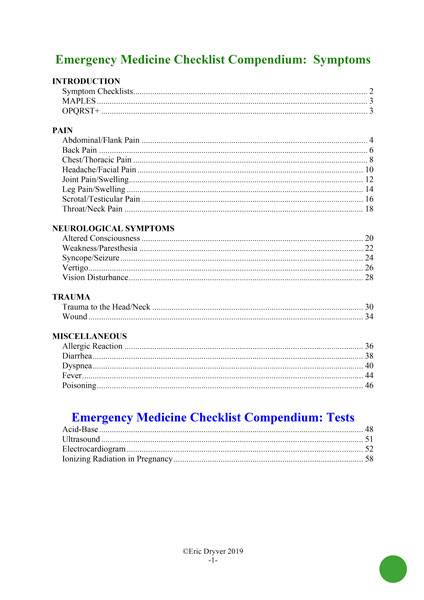 Emergency Medicine Checklist Compendium