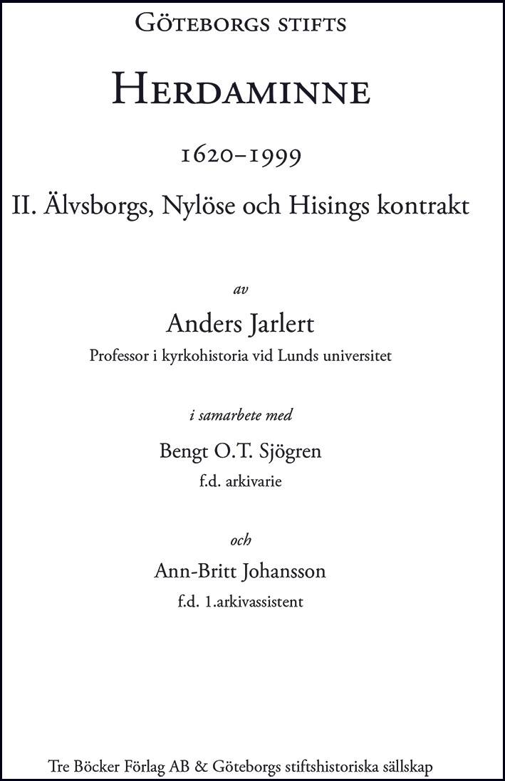 Göteborgs stifts Herdaminne 1620-1999 II Älvsborgs, Nylöse och Hisings kont