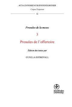 Corpus troporum. 11, Prosules de la messe. 3, Prosules de l'offertoire