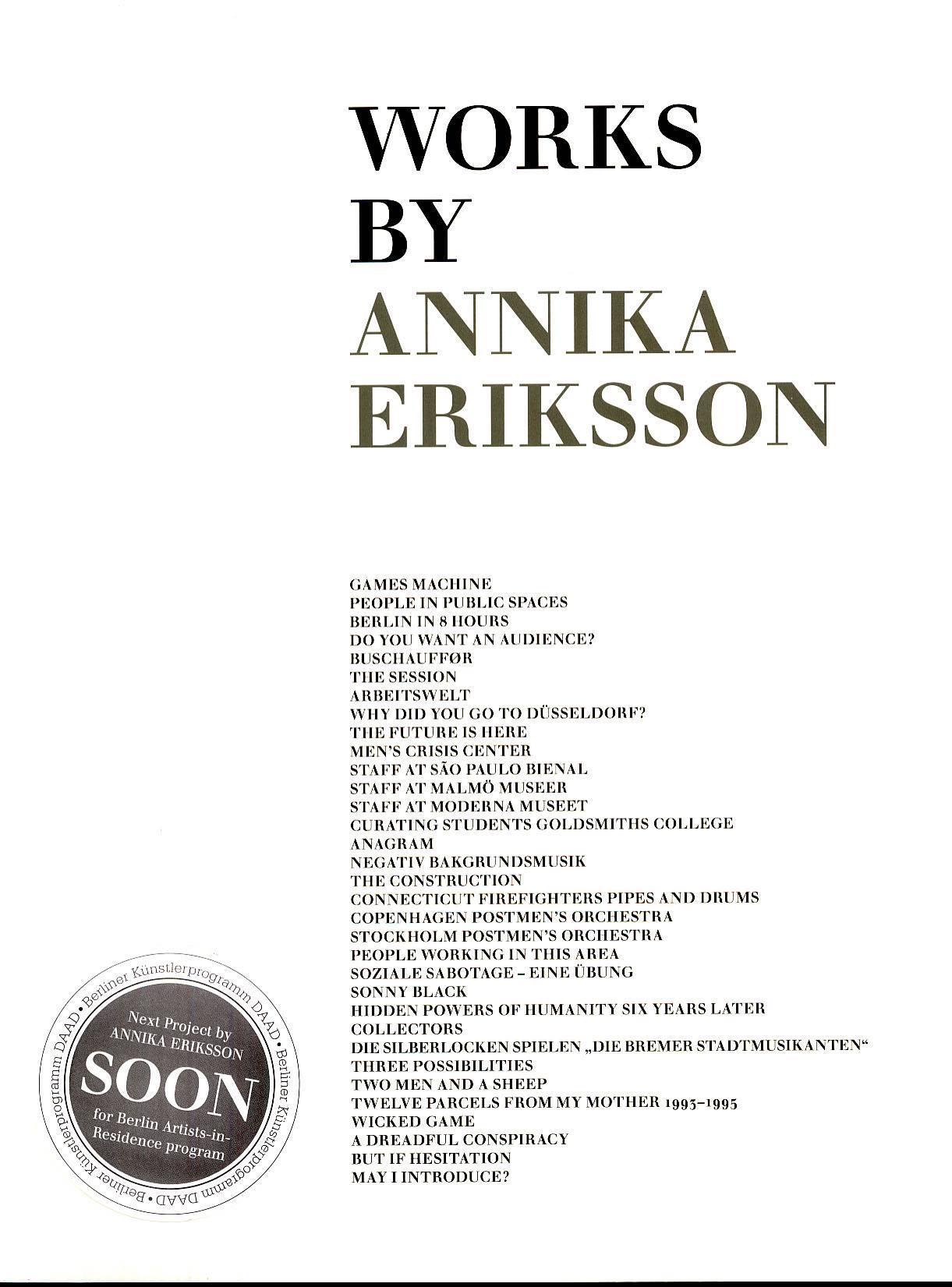 Works by Annika Eriksson