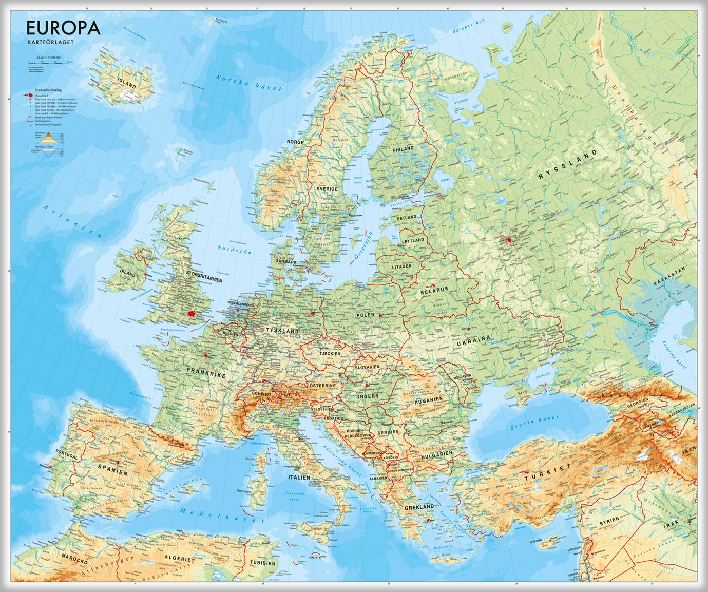 Europa väggkarta Kartförlaget 1:5,5 milj i papptub - LAMINERAD