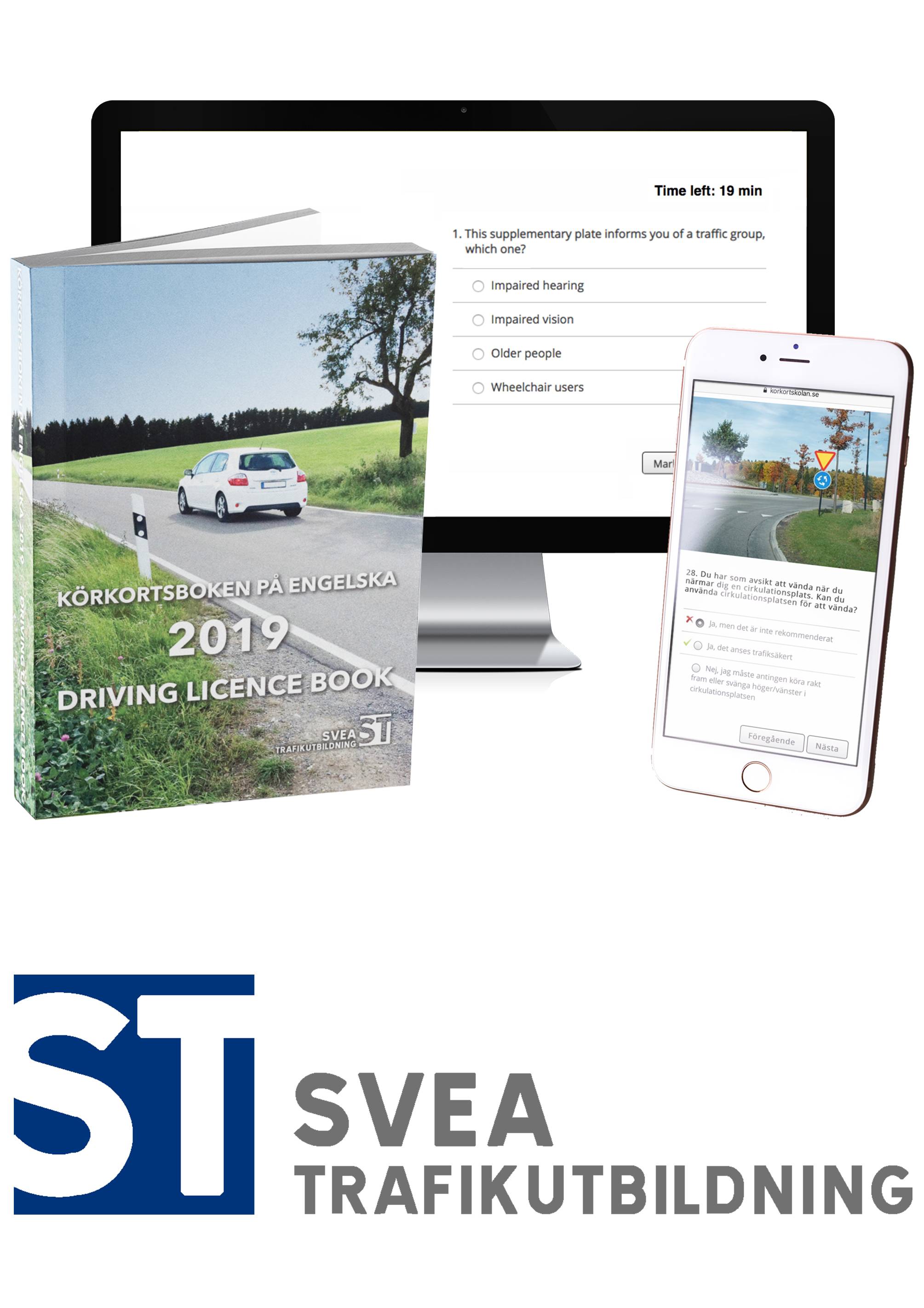 Theory Package 2019. Körkortsboken på engelska :  driving licence book  & theory questions online