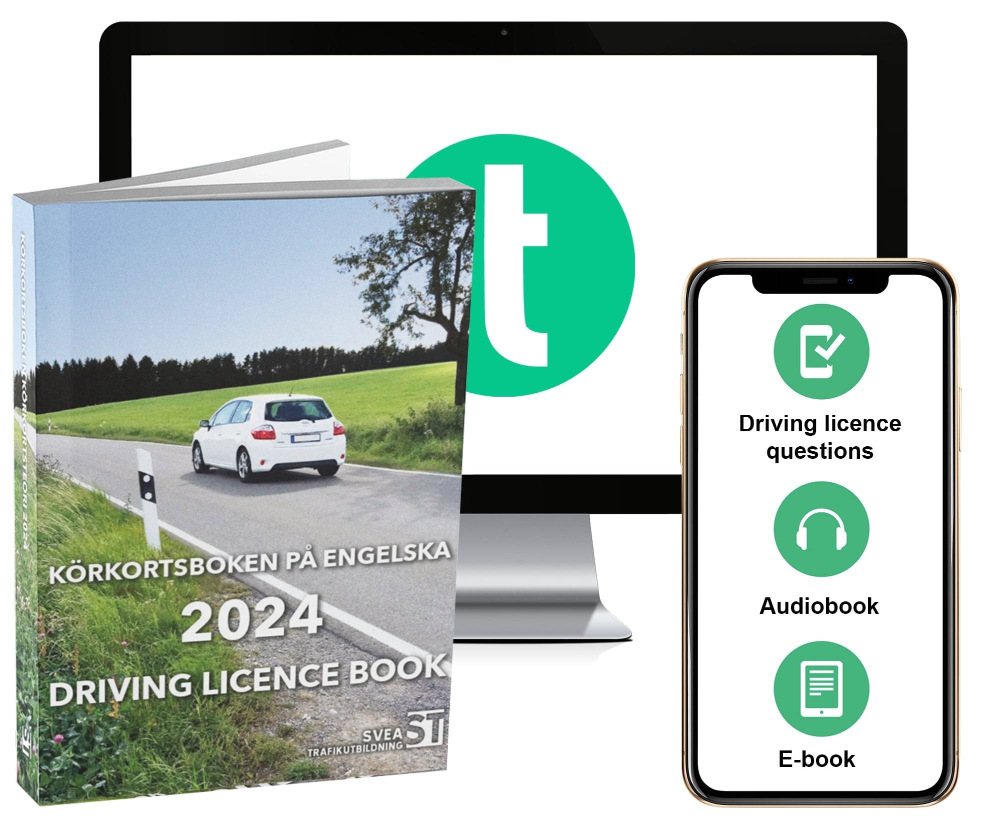 Körkortsboken på Engelska 2024 ; Driving licence book (book + theory pack with online exercises, theory questions, audiobook & ebook)