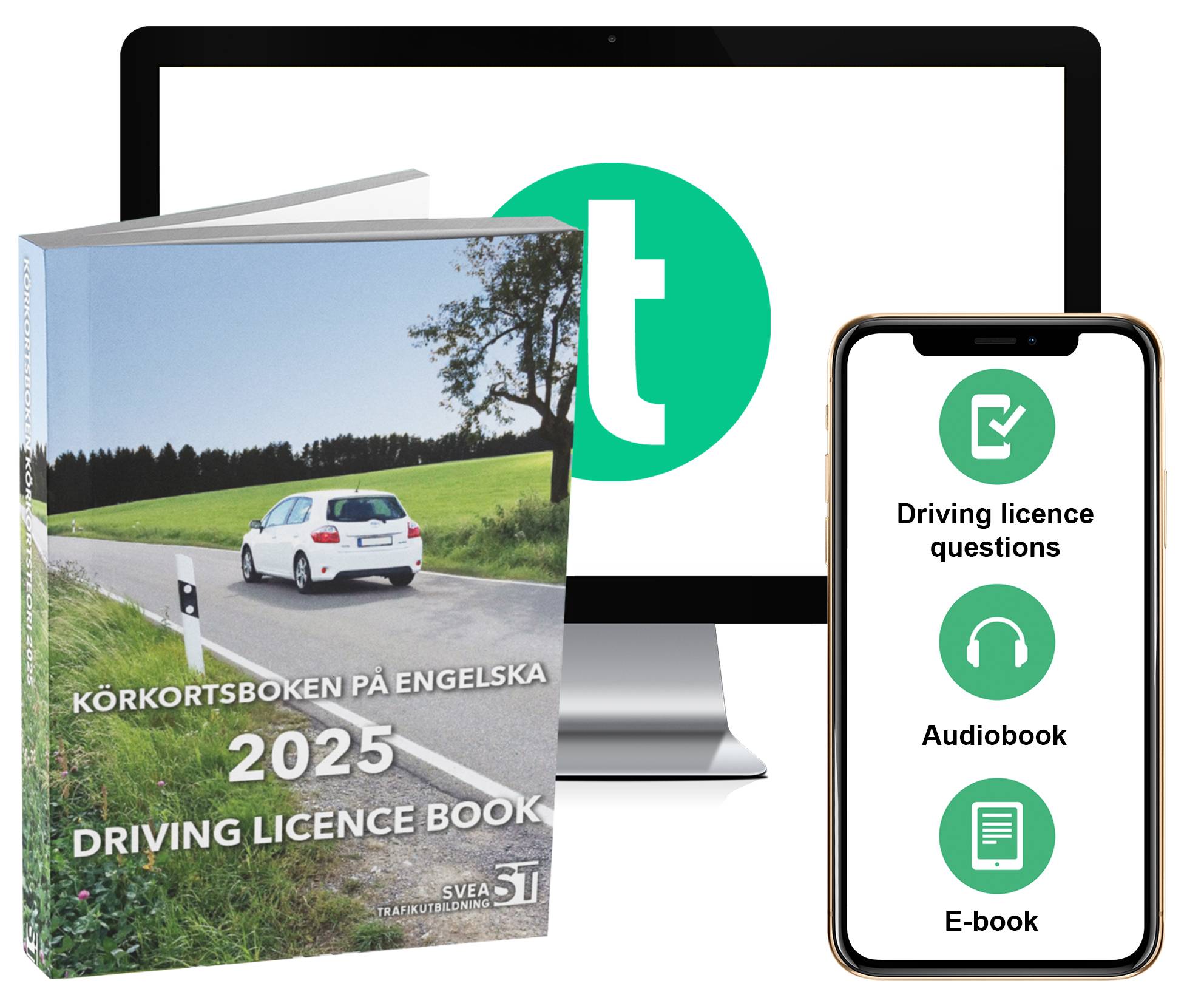 Körkortsboken på Engelska 2025 ; Driving licence book (book + theory pack with online exercises, theory questions, audiobook & ebook)